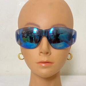 Hagerman unisex Robotic Rectangular Rimless Shield Sport Mirror sunglasses Blue.